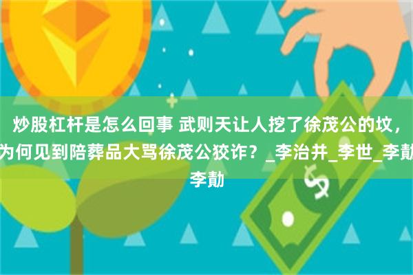 炒股杠杆是怎么回事 武则天让人挖了徐茂公的坟，为何见到陪葬品大骂徐茂公狡诈？_李治并_李世_李勣