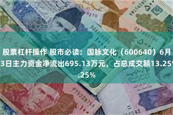 股票杠杆操作 股市必读：国脉文化（600640）6月23日主力资金净流出695.13万元，占总成交额13.25%